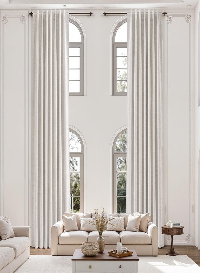 Joywell Light Cream 100% Blackout Curtains with Back Tab 12ft Extra Long Curtain Neutral Boho Cozy Faux Linen Farmhouse Drapes for High Ceiling, Living Room, Bedroom, 1 Panel, 52x144 Inch - Image 4
